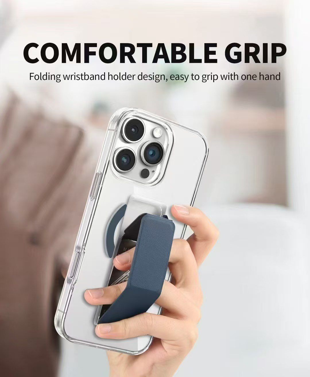 MagSafe Stand Case with Foldable Wristband Grip – Magnetic Wireless Charging Compatible