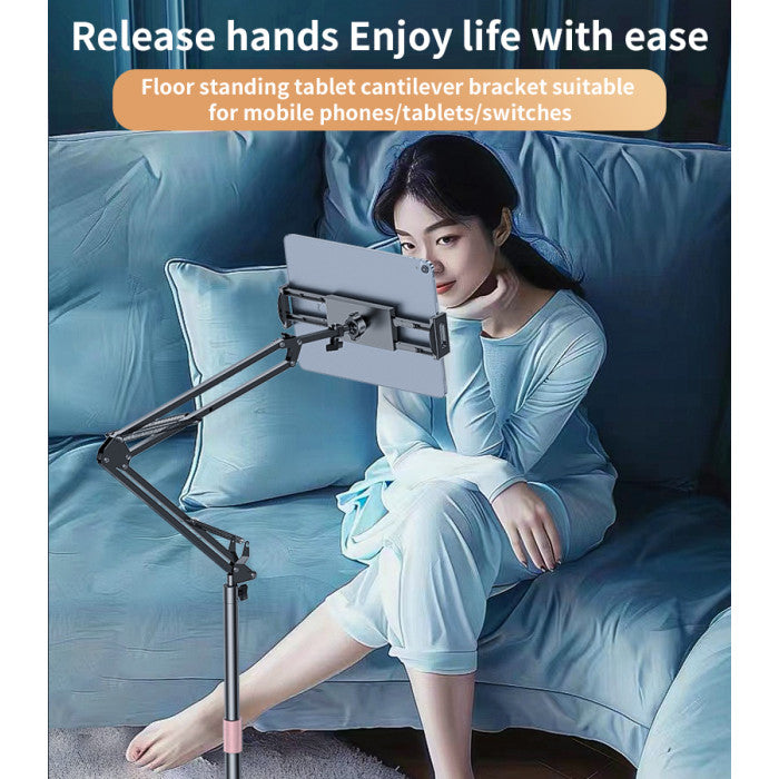 YESIDO 360°Rotating Silicone Collet Floor Standing Tablet Cantilever Bracket Desktop Lazy Man Stand-  C295
