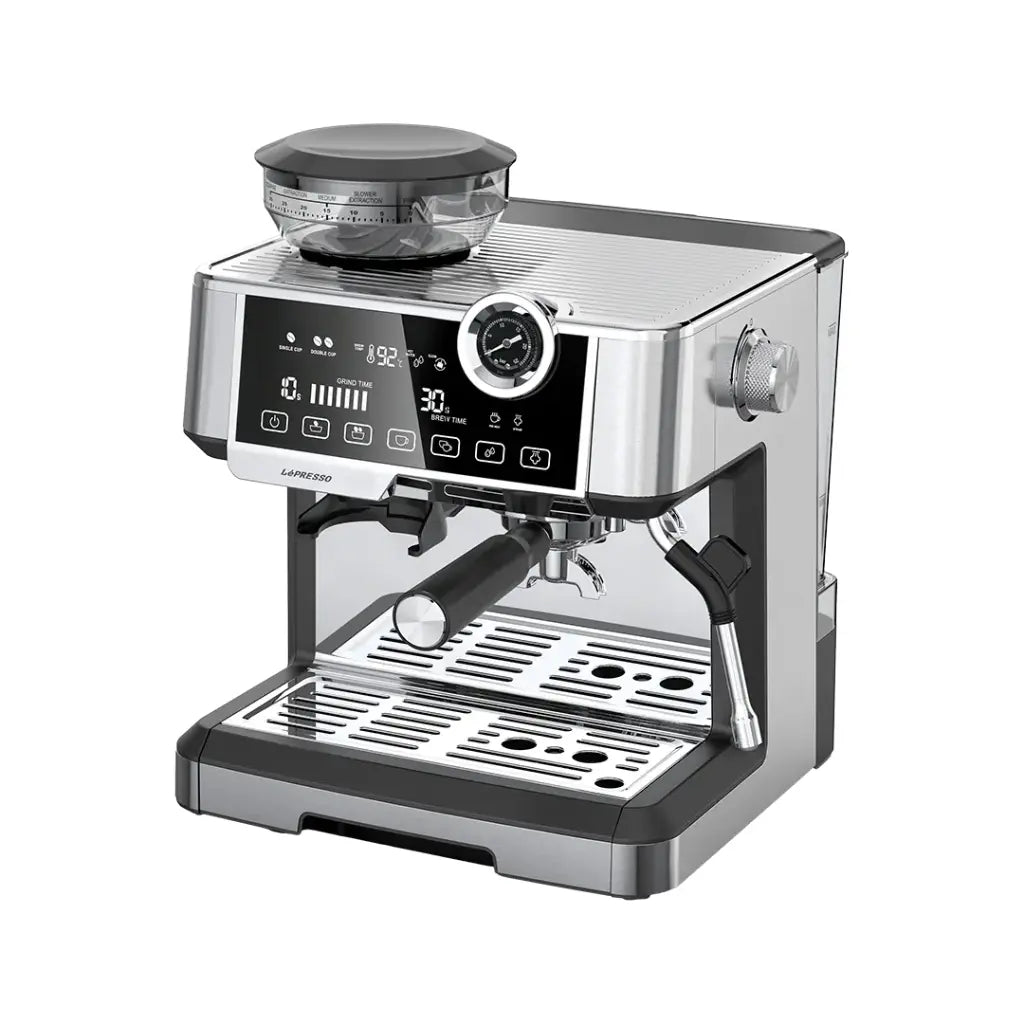 Lepresso Dual Boiler Espresso Machine with Conical Grinder & Pressure Gauge