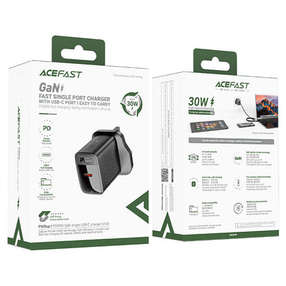 شاحن حائط سريع الشحن من Acefast A103 GaN - 30 واط PD، 1 × USB-C (قابس المملكة المتحدة) 
