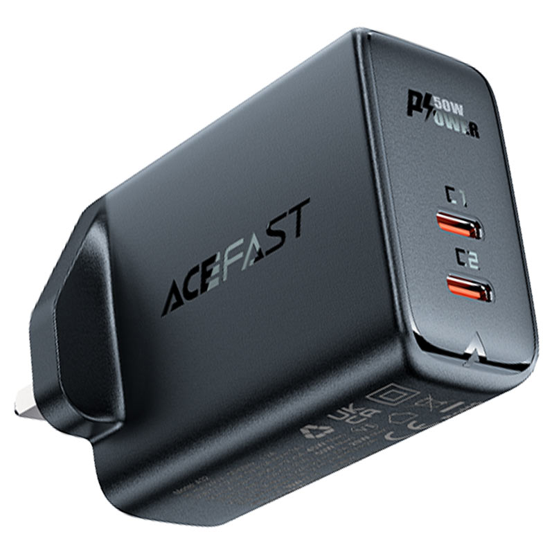 Acefast A32 GaN 50W Fast Charger – Dual USB - C | UK Plug - Saif Al Najmi KwChargersACEFASTSaif Al Najmi KwBlackAcefast A32 GaN 50W Fast Charger – Dual USB - C | UK Plug