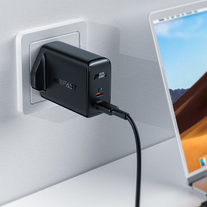 Acefast A32 GaN 50W Fast Charger – Dual USB - C | UK Plug - Saif Al Najmi KwChargersACEFASTSaif Al Najmi KwBlackAcefast A32 GaN 50W Fast Charger – Dual USB - C | UK Plug