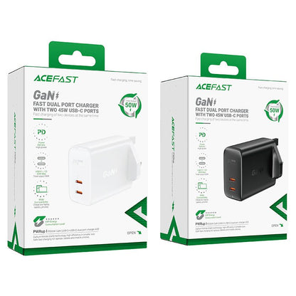 Acefast A32 GaN 50W Fast Charger – Dual USB - C | UK Plug - Saif Al Najmi KwChargersACEFASTSaif Al Najmi KwWhiteAcefast A32 GaN 50W Fast Charger – Dual USB - C | UK Plug