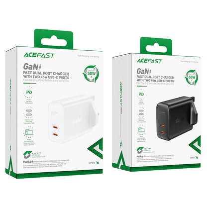 Acefast A32 GaN 50W Fast Charger – Dual USB-C | UK Plug