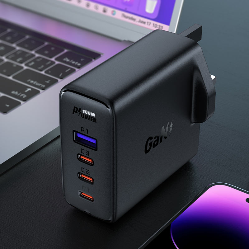 Acefast A40 GaN 100W Fast Charger – UK Plug + 4 Ports & Cable