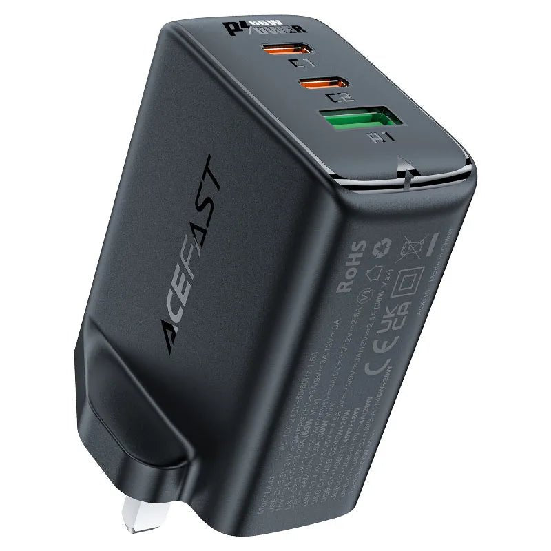Acefast A44 GaN 65W Fast Charger – UK Plug with 3 Ports - Saif Al Najmi KwChargersACEFASTSaif Al Najmi KwBlackAcefast A44 GaN 65W Fast Charger – UK Plug with 3 Ports