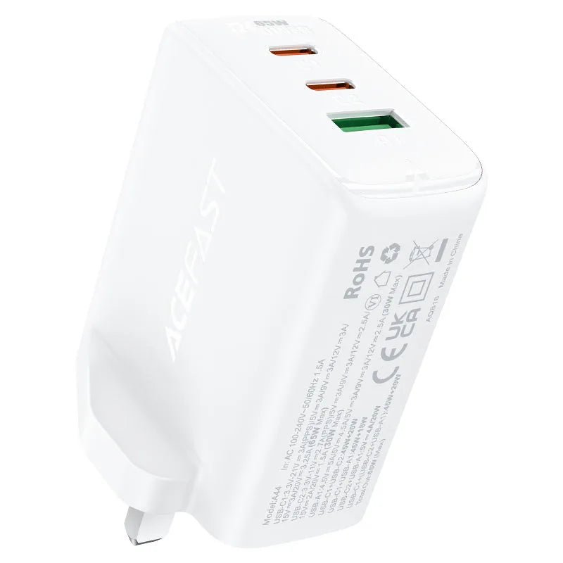 Acefast A44 GaN 65W Fast Charger – UK Plug with 3 Ports - Saif Al Najmi KwChargersACEFASTSaif Al Najmi KwWhiteAcefast A44 GaN 65W Fast Charger – UK Plug with 3 Ports