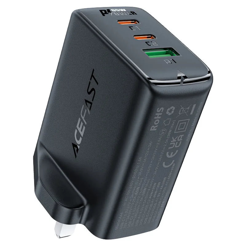 Acefast A44 GaN 65W Fast Charger – UK Plug with 3 Ports