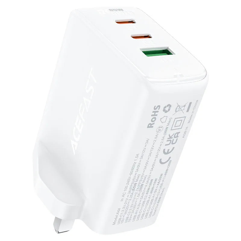 Acefast A44 GaN 65W Fast Charger – UK Plug with 3 Ports