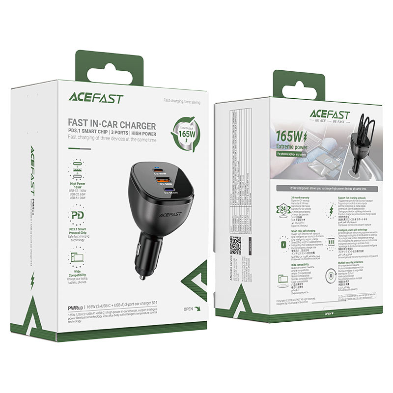 Acefast B14 Car Charger 165W PD3.1 – 3 - Port Fast Charging Adapter - Saif Al Najmi KwCar ChargersACEFASTSaif Al Najmi KwAcefast B14 Car Charger 165W PD3.1 – 3 - Port Fast Charging Adapter