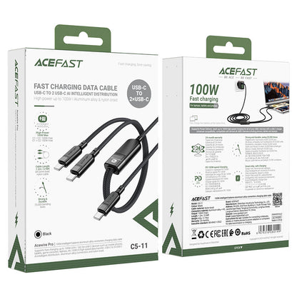 Acefast C5 - 11 USB - C to 2xUSB - C Cable – 100W Fast Charge | 1.2m - Saif Al Najmi KwData CablesACEFASTSaif Al Najmi KwAcefast C5 - 11 USB - C to 2xUSB - C Cable – 100W Fast Charge | 1.2m