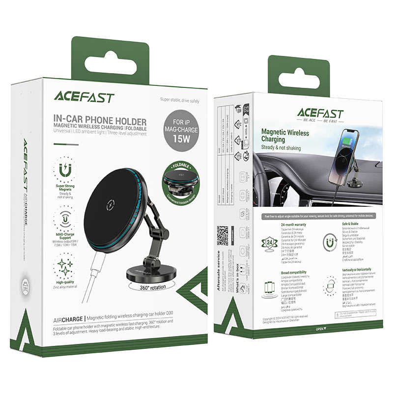 Acefast Fast Wireless Charger Magnetic Car Holder D30 - Saif Al Najmi Kw