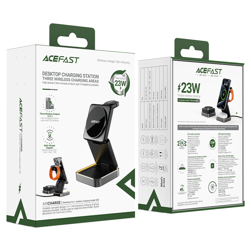 Acefast E20 Magnetic Wireless Charger – 3-in-1 Foldable Desktop Stand