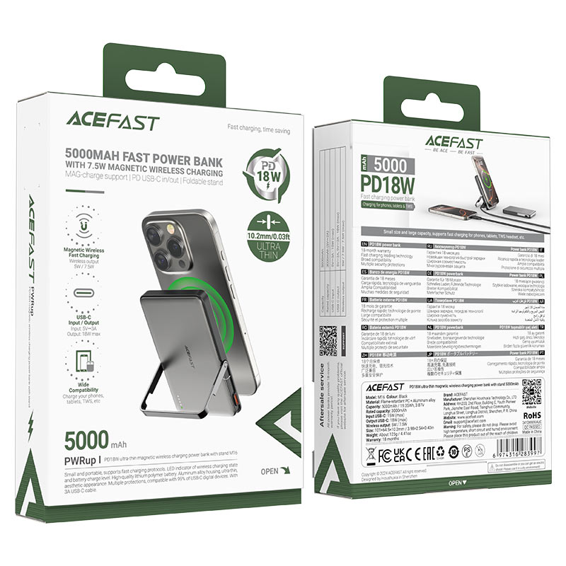 Acefast M16 5000mAh Magnetic Wireless Power Bank – 18W PD