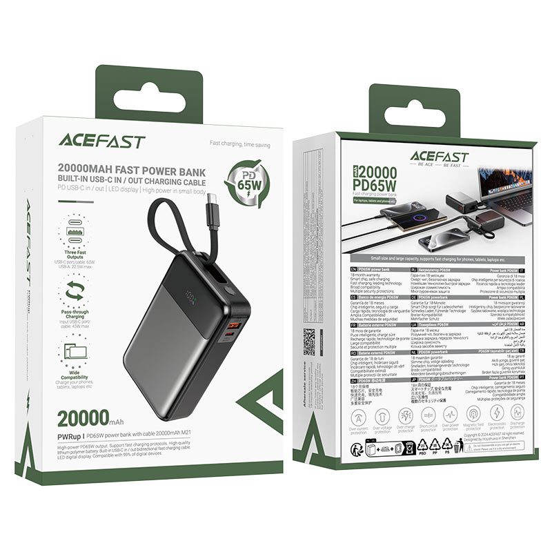 Acefast M21 20000mAh Power Bank – 65W PD Fast Charging