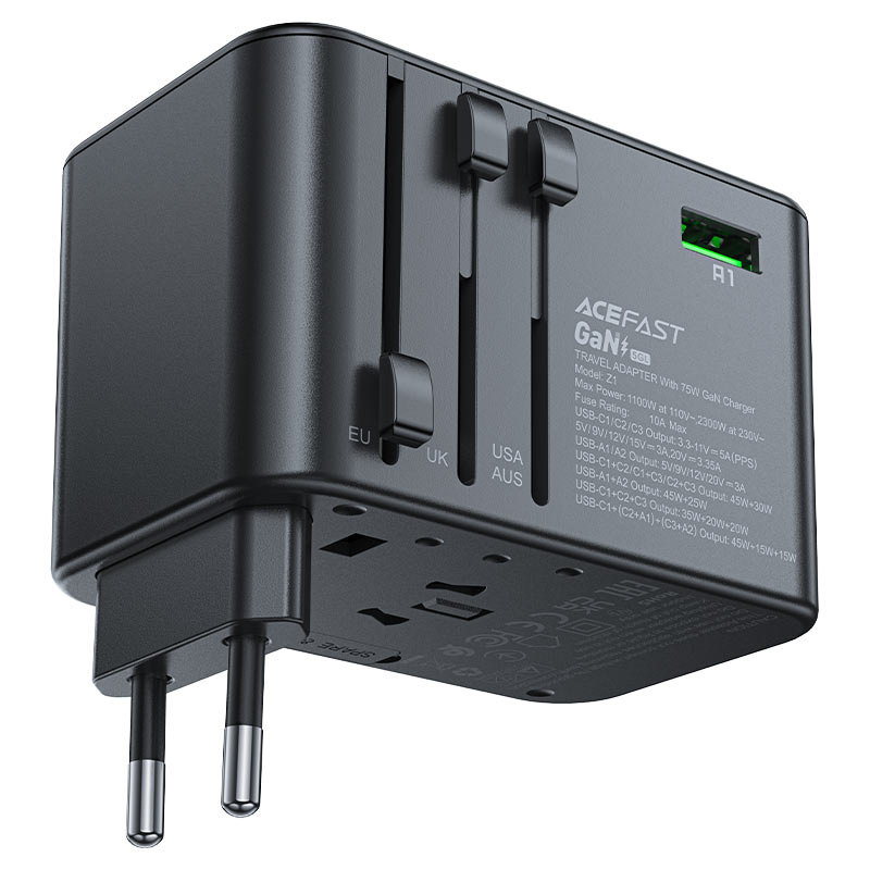 محول شحن Acefast Z1 GaN - 2300 واط + 75 واط PD (3 × USB-C + 2 × USB-A) 