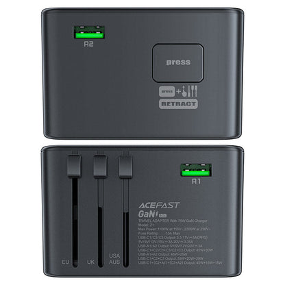 محول شحن Acefast Z1 GaN - 2300 واط + 75 واط PD (3 × USB-C + 2 × USB-A) 