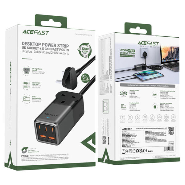 Acefast Fast Charge Power Strip Z3 PD75W GaN (3xUSB-C+2xUSB-A) - Saif Al Najmi Kw