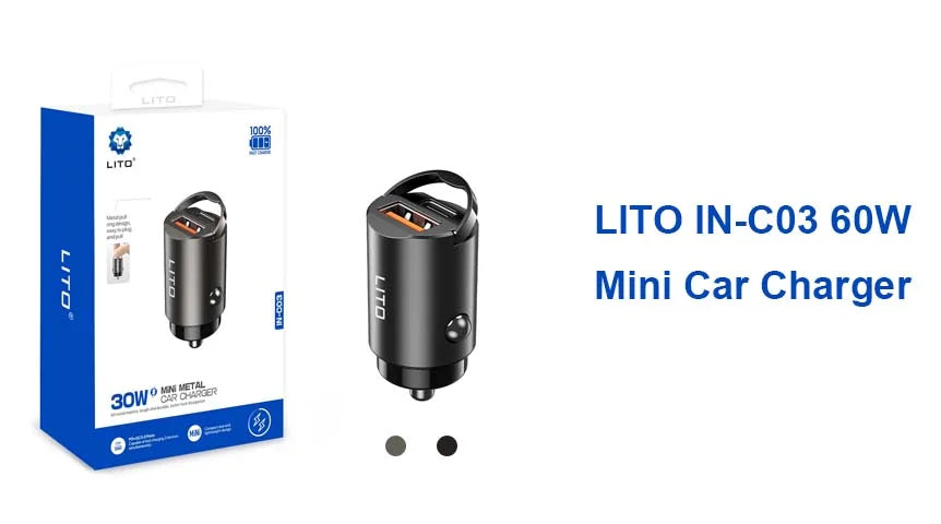 LITO 60W Fast Charging Metal Car Charger IN-C03 - Dual USB Ports & Quick Charge - Saif Al Najmi Kw