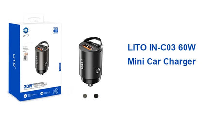 LITO 60W Fast Charging Metal Car Charger IN-C03 - Dual USB Ports & Quick Charge - Saif Al Najmi Kw