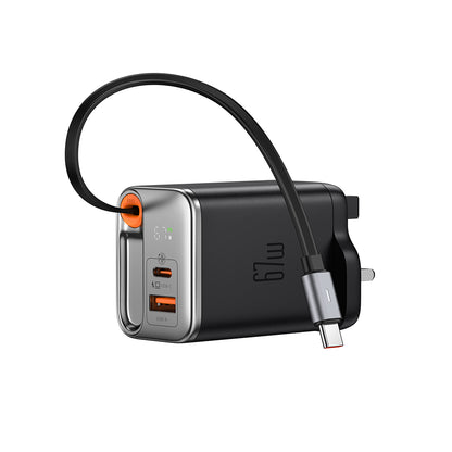 Mcdodo CH-409 67W FreeGo GaN UK Travel Charger 3Pin USB A + C + Retractable Type C Cable MCD-CH4090 - Saif Al Najmi Kw
