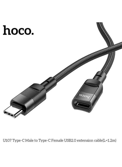 U107 Type-C Male to Type-C Female USB 2.0 Charger and Data Transfer (L=1.2m)