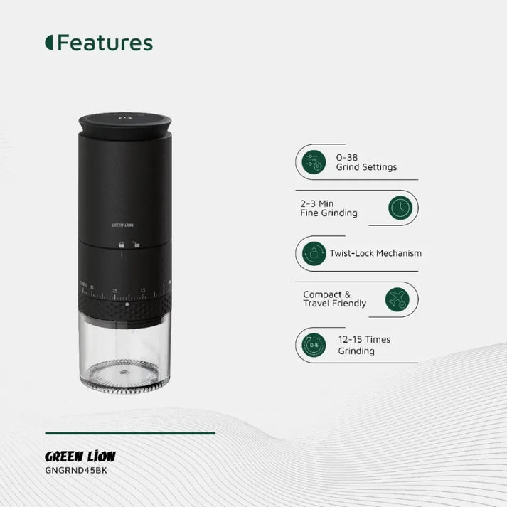 Green Lion Grind Pro Coffee Grinder — Rechargeable 12500 RPM