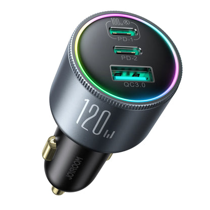 Joyroom 120W Triple Port Car Charger – 2PD + QC3.0 – Dark Gray