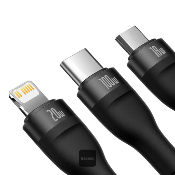 Baseus CASS03103 Flash Series II 100W Fast Charging Multi Cable 3 in 2 Cable 1.2M - Saif Al Najmi KwData CablesBaseusSaif Al Najmi KwBlackBaseus CASS03103 Flash Series II 100W Fast Charging Multi Cable 3 in 2 Cable 1.2M - Saif Al Najmi Kw