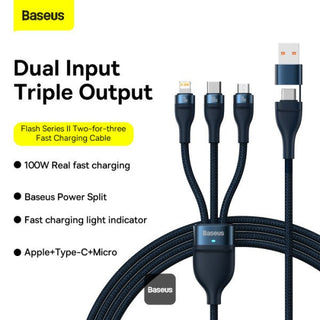 Baseus CASS03103 Flash Series II 100W Fast Charging Multi Cable 3 in 2 Cable 1.2M - Saif Al Najmi KwData CablesBaseusSaif Al Najmi KwBlackBaseus CASS03103 Flash Series II 100W Fast Charging Multi Cable 3 in 2 Cable 1.2M - Saif Al Najmi Kw