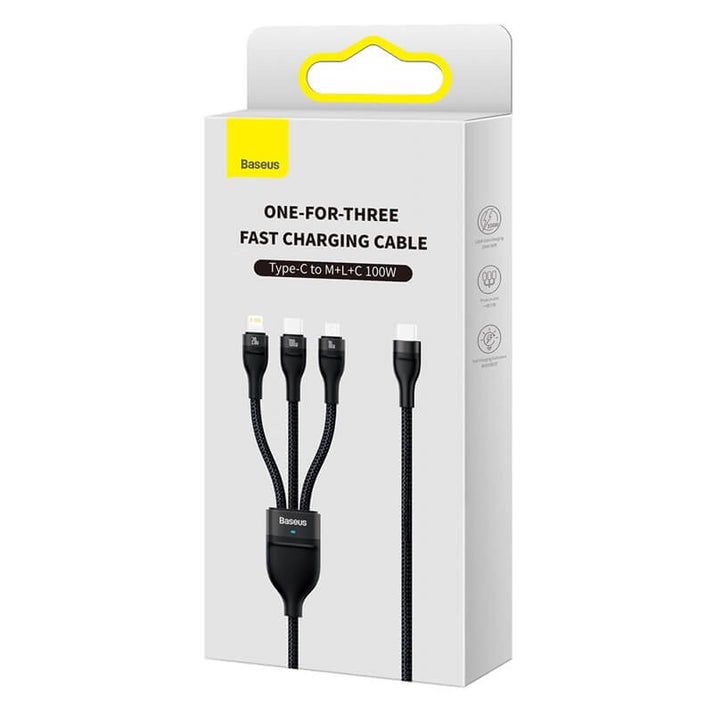 Baseus Flash Series Ⅱ One - For - Three Fast Charging Cable Type - C to M+L+C 100W - Saif Al Najmi KwData CablesBaseusSaif Al Najmi KwCASS030201BlackBaseus Flash Series Ⅱ One - For - Three Fast Charging Cable Type - C to M+L+C 100W - Saif Al Najmi Kw