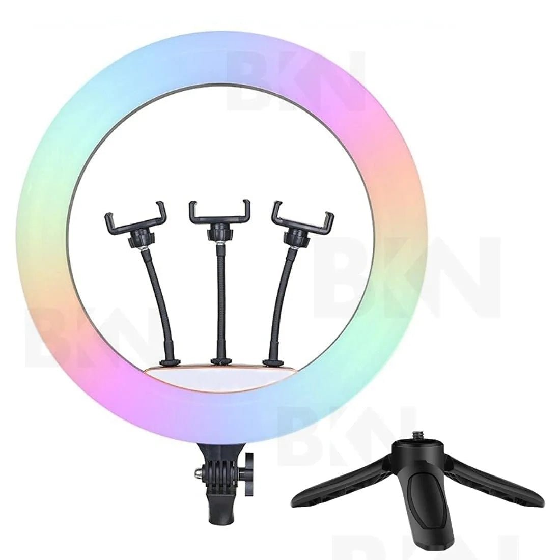 BKN® Portable MJ45 18" RGB Desktop Soft LED Ring Light - 16 RGB Colors & Three Mobile Holders - Saif Al Najmi KwLED LightBKNSaif Al Najmi KwBKN® Portable MJ45 18" RGB Desktop Soft LED Ring Light - 16 RGB Colors & Three Mobile Holders - Saif Al Najmi Kw