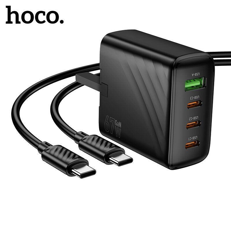 Hoco CS27B PD67W3 4-Port Fast Charger – 67W GaN Power Adapter with Type-C to Type-C Cable