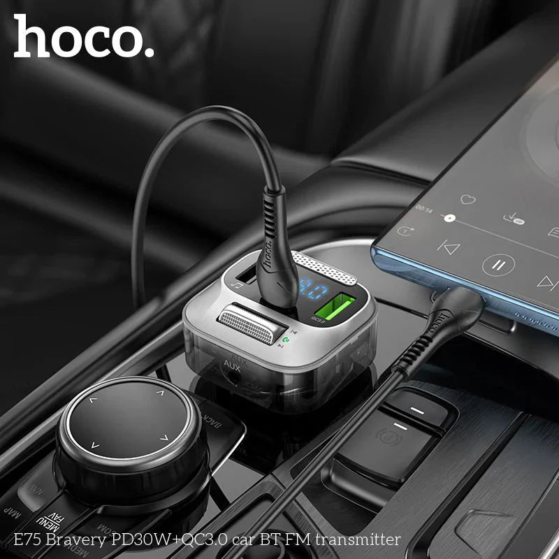 Hoco E75 30W PD USB QC3.0 Car Bluetooth MP3 FM Transmitter Charger - Saif Al Najmi Kw