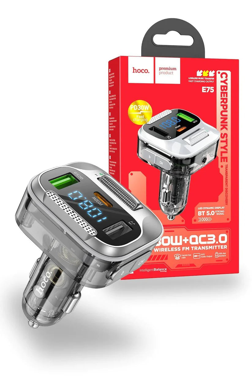 Hoco E75 30W PD USB QC3.0 Car Bluetooth MP3 FM Transmitter Charger - Saif Al Najmi Kw