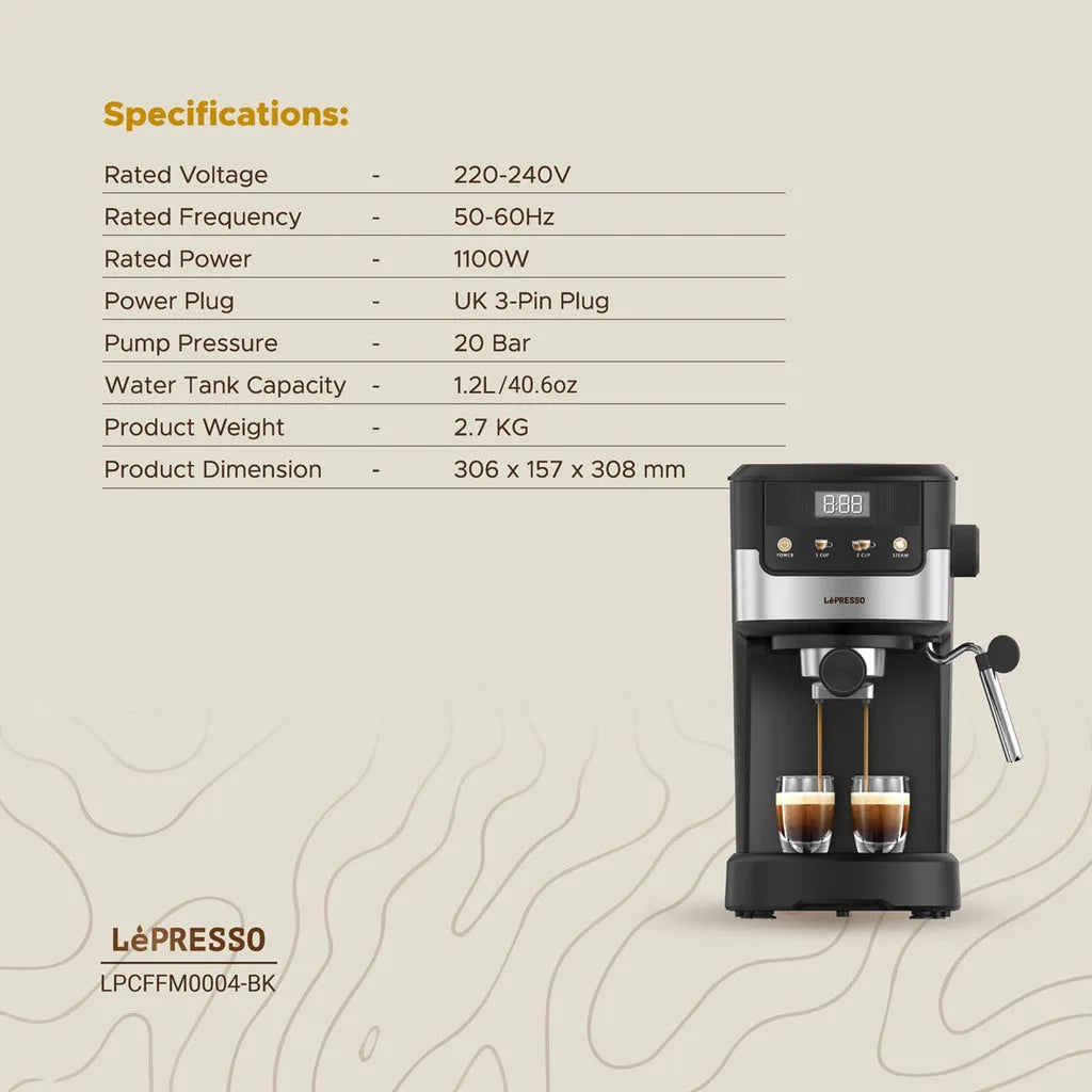 Lepresso Suprema Espresso Machine LPCFFM0004-BK – Black