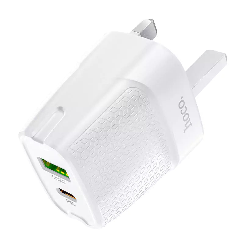 C85B Bright dual port PD20W+QC3.0 charger(UK) - White - Saif Al Najmi KwChargersHocoSaif Al Najmi KwHOCO C85B129675C85B Bright dual port PD20W+QC3.0 charger(UK) - White - Saif Al Najmi Kw