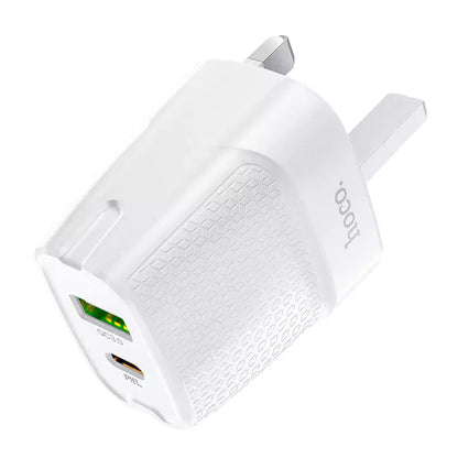 C85B Bright dual port PD20W+QC3.0 charger(UK) - White - Saif Al Najmi KwChargersHocoSaif Al Najmi KwHOCO C85B129675C85B Bright dual port PD20W+QC3.0 charger(UK) - White - Saif Al Najmi Kw