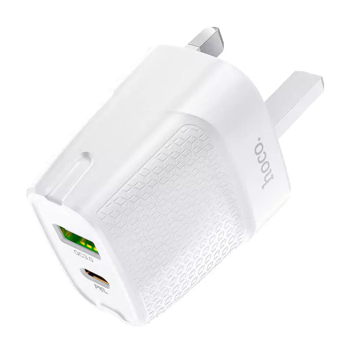 C85B Bright dual port PD20W+QC3.0 charger(UK) - White - Saif Al Najmi KwChargersHocoSaif Al Najmi KwHOCO C85B129675C85B Bright dual port PD20W+QC3.0 charger(UK) - White - Saif Al Najmi Kw