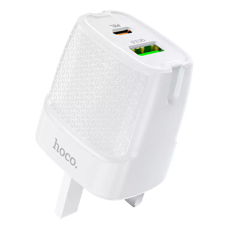 C85B Bright dual port PD20W+QC3.0 charger(UK) - White - Saif Al Najmi KwChargersHocoSaif Al Najmi KwHOCO C85B129675C85B Bright dual port PD20W+QC3.0 charger(UK) - White - Saif Al Najmi Kw