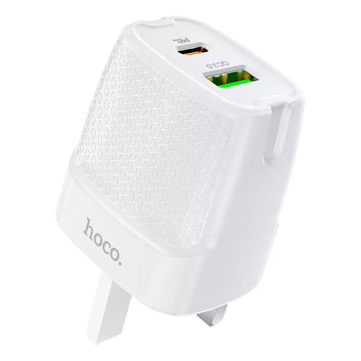 C85B Bright dual port PD20W+QC3.0 charger(UK) - White - Saif Al Najmi KwChargersHocoSaif Al Najmi KwHOCO C85B129675C85B Bright dual port PD20W+QC3.0 charger(UK) - White - Saif Al Najmi Kw