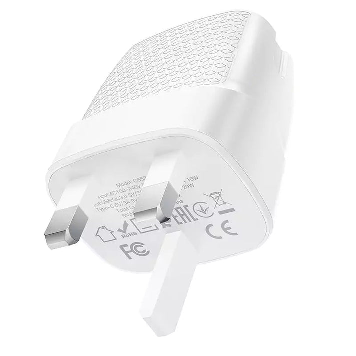 C85B Bright dual port PD20W+QC3.0 charger(UK) - White - Saif Al Najmi KwChargersHocoSaif Al Najmi KwHOCO C85B129675C85B Bright dual port PD20W+QC3.0 charger(UK) - White - Saif Al Najmi Kw