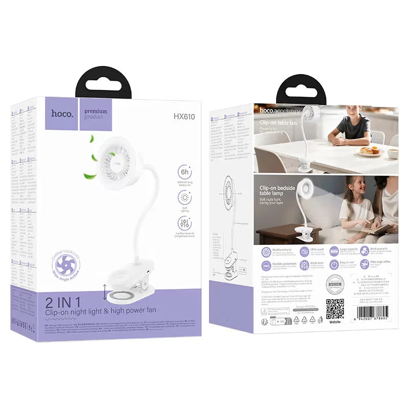 Portable Fan HX610 Clip-On with LED Lamp