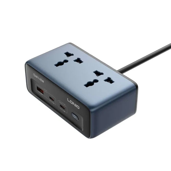 LDNIO 45W GaN Power Strip – 2 Outlets + 3 USB Ports