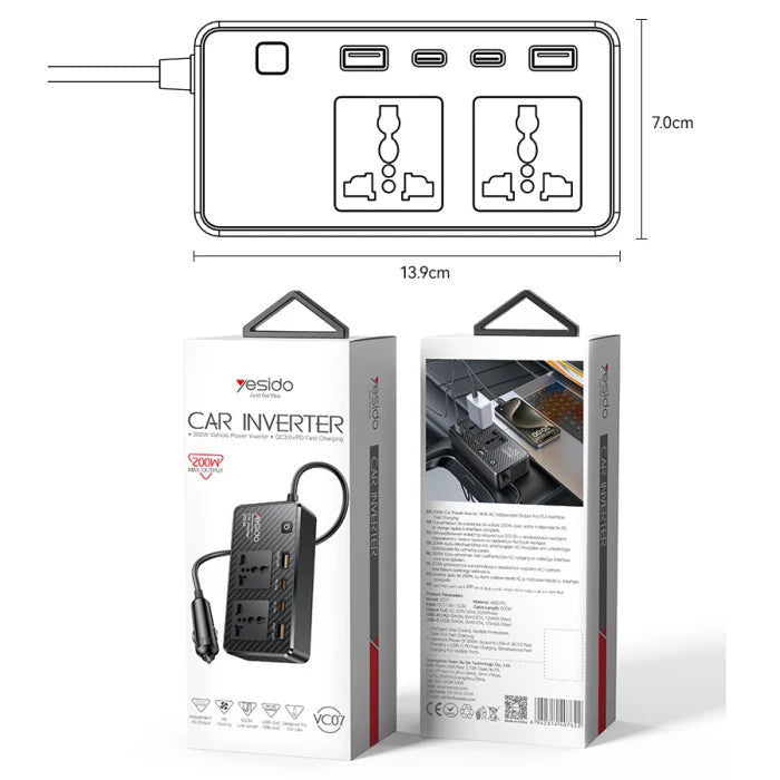 Car Inverter VC07 12V to 200V - USB QC3.0 & TC PD Fast Charging with Multiple Protections - Saif Al Najmi KwCar AccessoriesyesidoSaif Al Najmi KwWEKOME WDC - 20 Multi - Connector Charging Cable for Universal Compatibility and Fast Charging