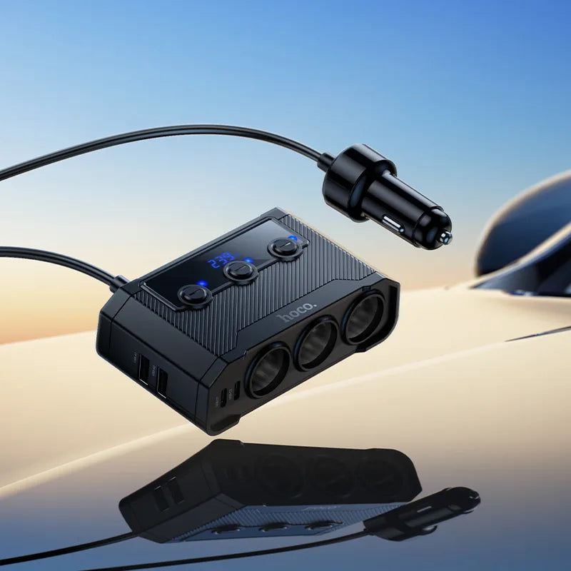 HOCO Z64 240W 3-in-1 Car Charger – 2C2A Digital Display