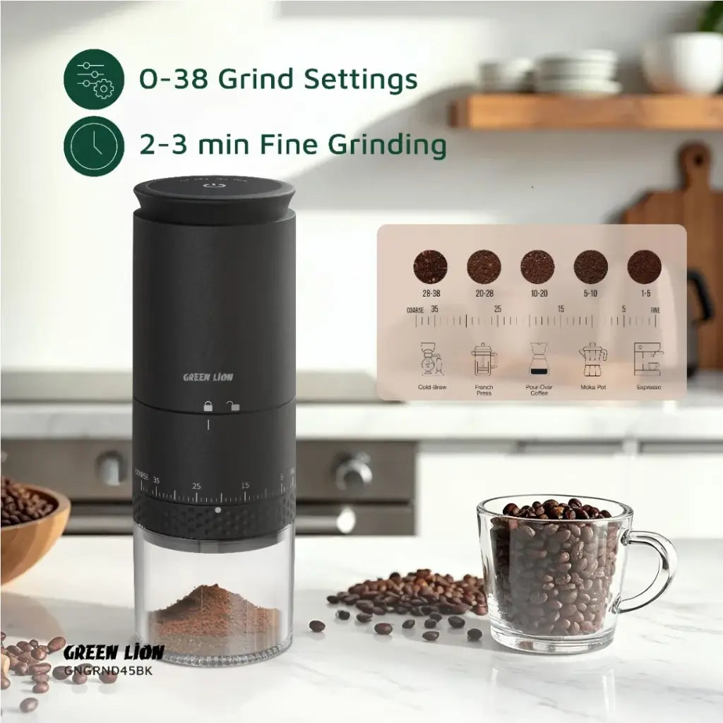Green Lion Grind Pro Coffee Grinder — Rechargeable 12500 RPM
