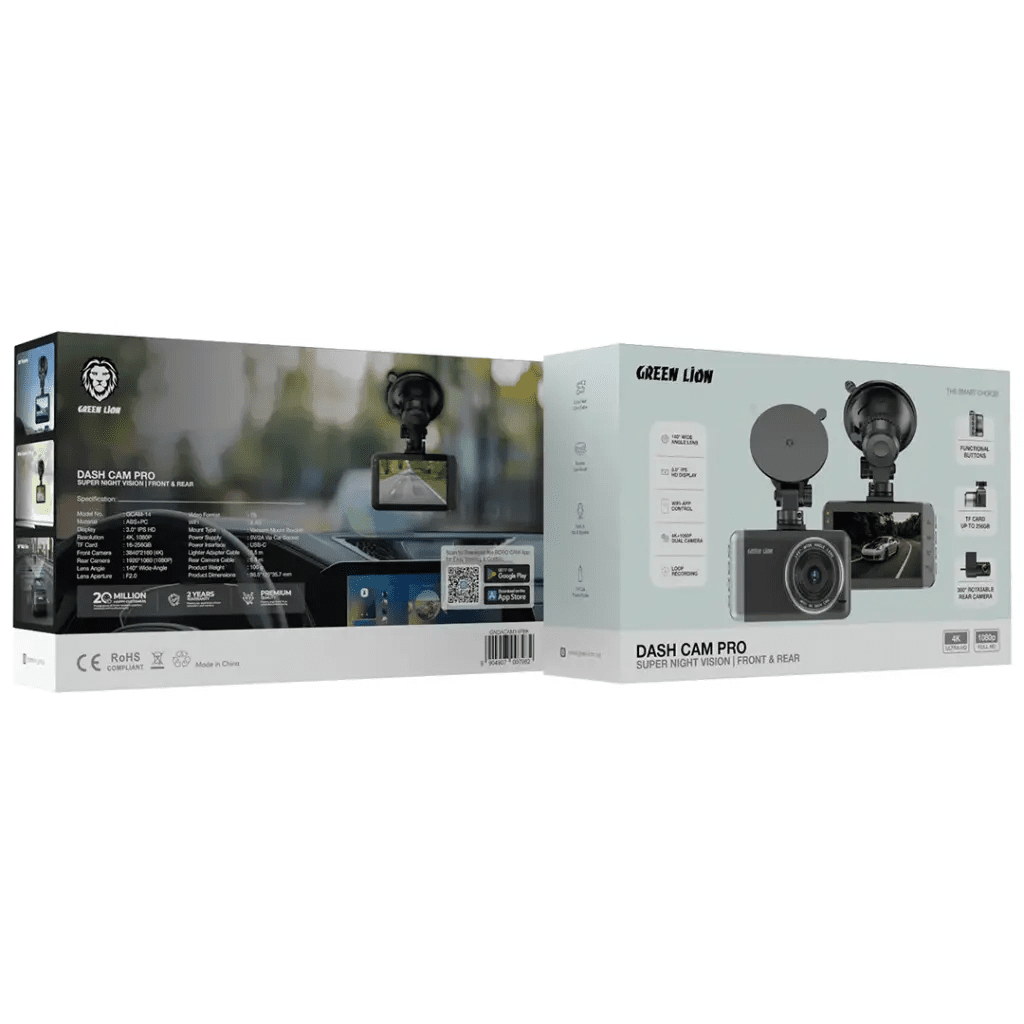 Dash Cam Pro Front & Rear Dual Camera Full HD Green Lion - Black - Saif Al Najmi KwCar Dash CameraGreen LionSaif Al Najmi KwDash Cam Pro Front & Rear Dual Camera Full HD Green Lion - Black