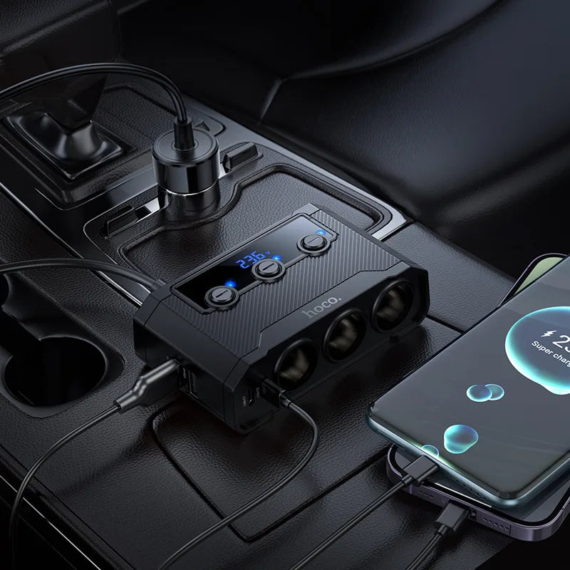 HOCO Z64 240W 3-in-1 Car Charger – 2C2A Digital Display