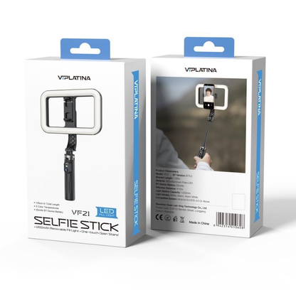 VIPLATINA VF21 LED Selfie Stick – Bluetooth Tripod with 1200mAh Fill Light & One-Touch Stand